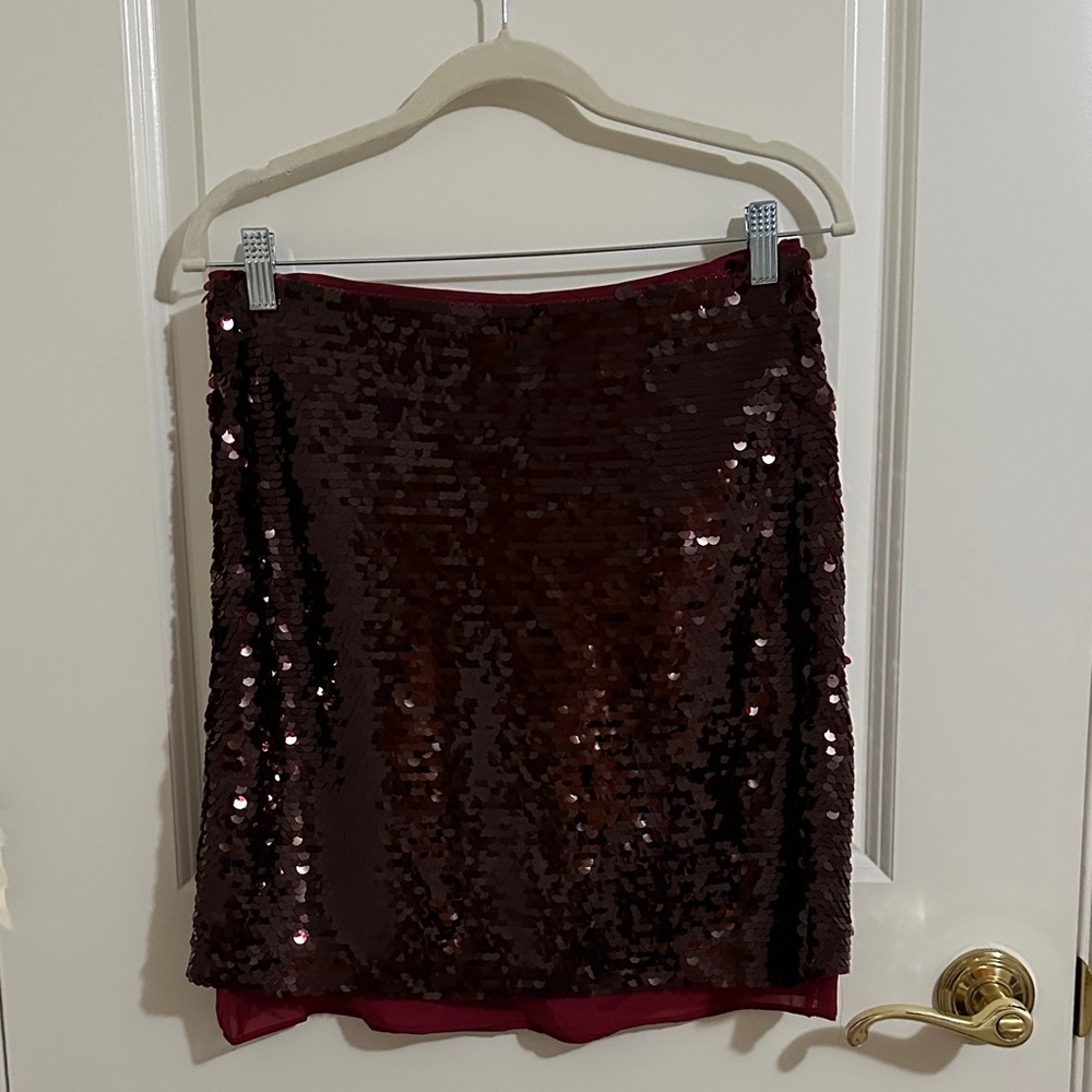 Burgundy Wine Sequin Skirt Chiffon Lined J Crew